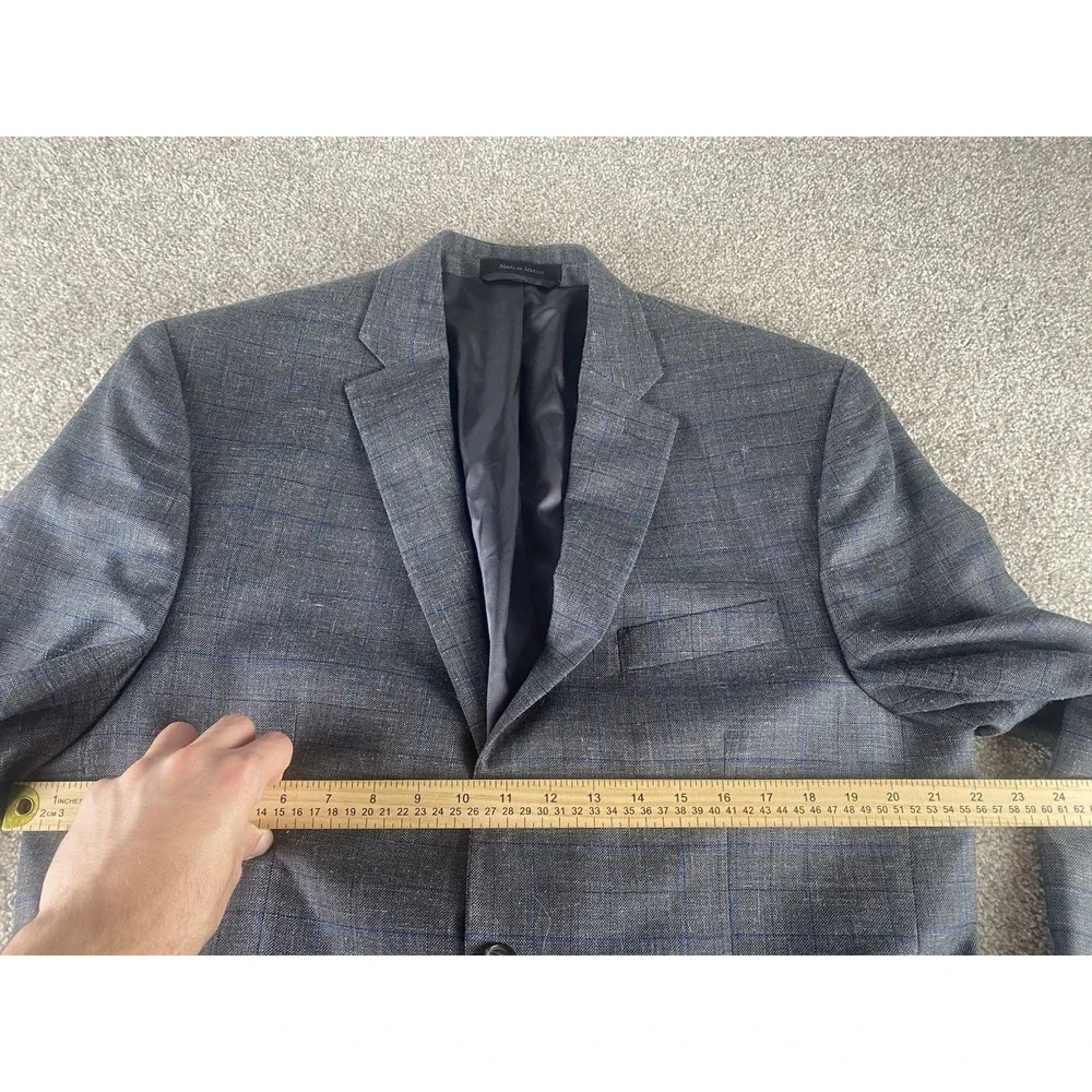 Lauren Ralph Lauren Gray/Blue Window Pane Blazer Mens 44R Wool/Silk/Linen Preppy